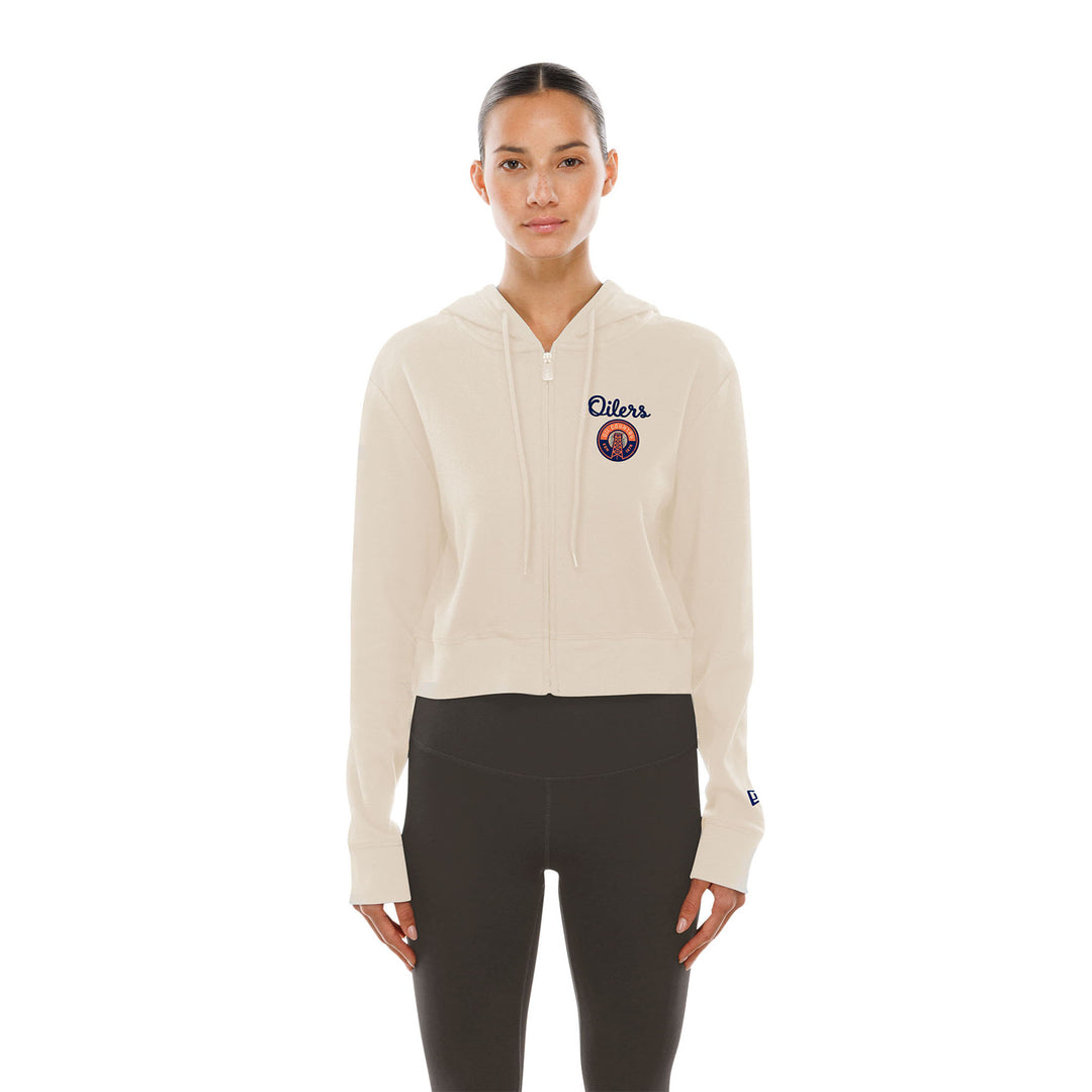 Edmonton Oilers Women's New Era Alternate Logo Cream Full-Zip Hoodie