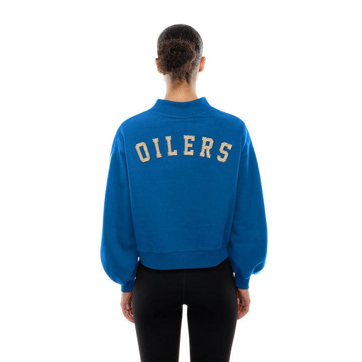 Edmonton Oilers Women's New Era Alternate Logo Cropped Blue Mock Neck Fleece Sweatshirt
