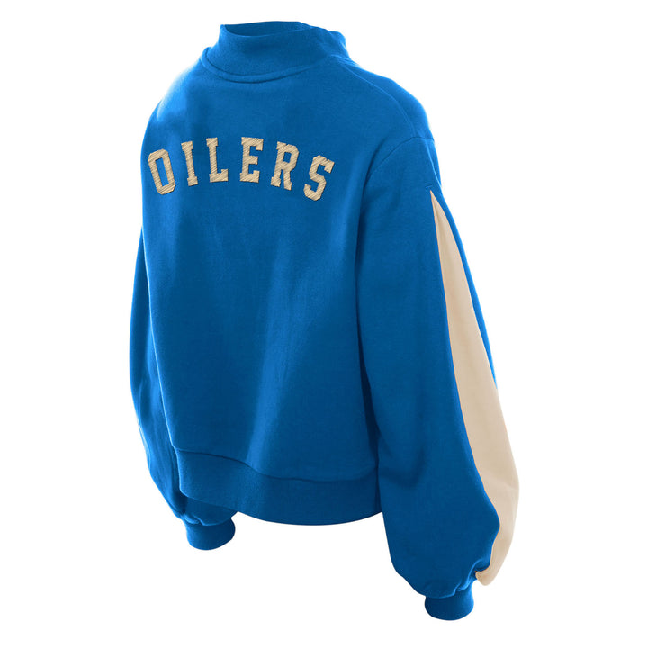 Edmonton Oilers Women's New Era Alternate Logo Cropped Blue Mock Neck Fleece Sweatshirt