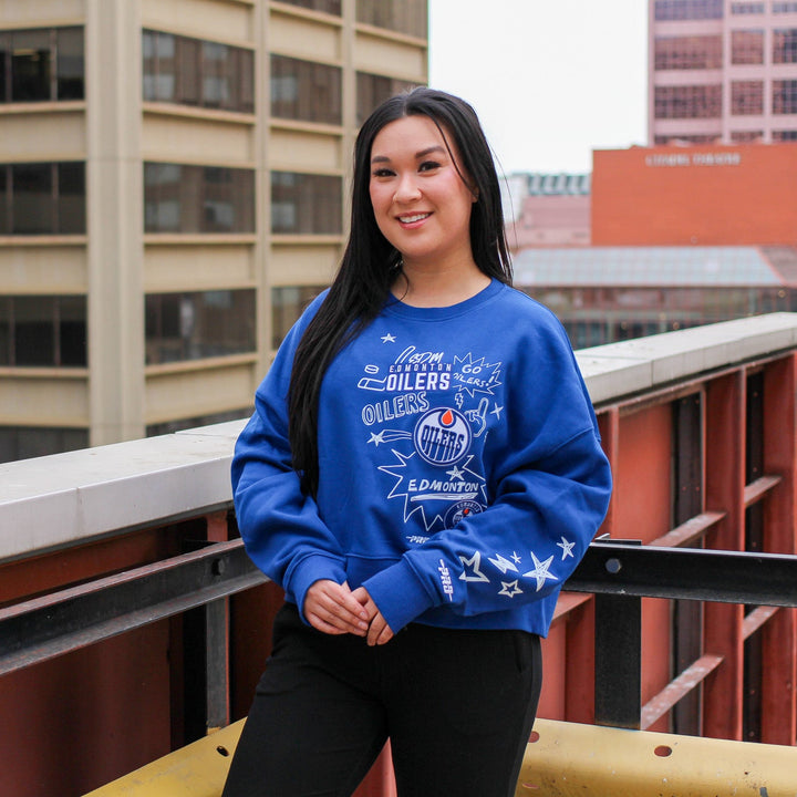 Edmonton Oilers Women's Pro Standard Sketchbook Blue Crewneck Sweatshirt