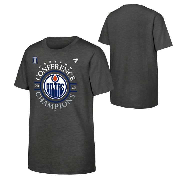 Edmonton Oilers Youth 2025 Stanley Cup Playoffs Fanatics Western Conference Champs Locker Room T-Shirt