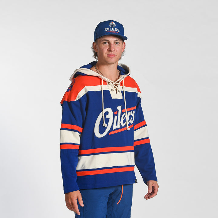 Edmonton Oilers '47 Alternate Logo Blue Lacer Hoodie