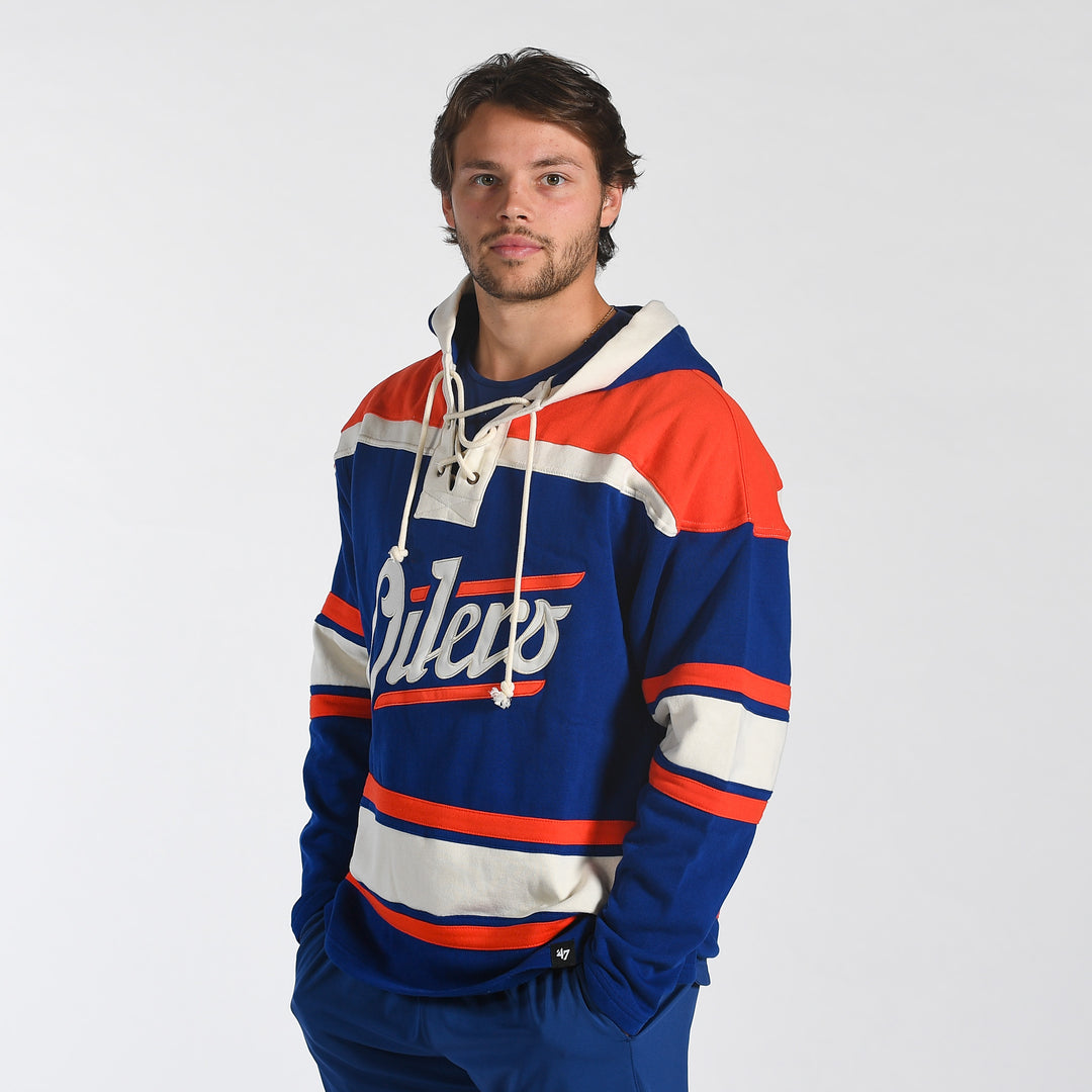 Edmonton Oilers '47 Alternate Logo Blue Lacer Hoodie