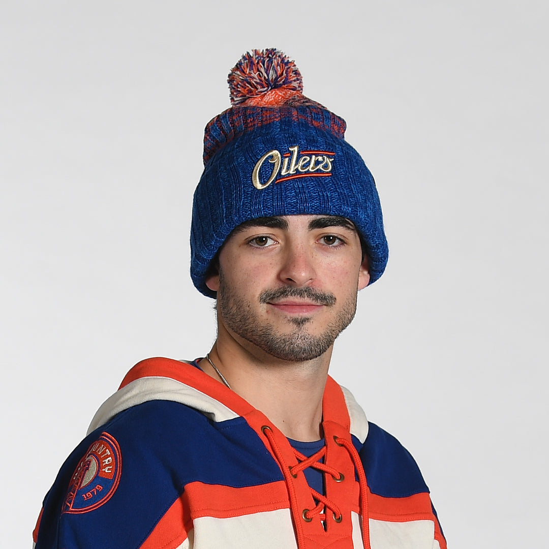 Edmonton Oilers '47 Orange & Blue Cascade Alternate Logo Cuffed Knit Toque w/Pom