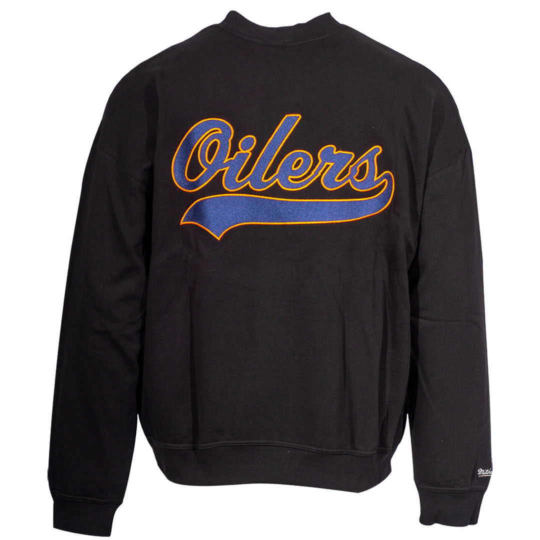 Edmonton Oilers Mitchell & Ness Black Oversweep Oversized Crewneck Sweatshirt