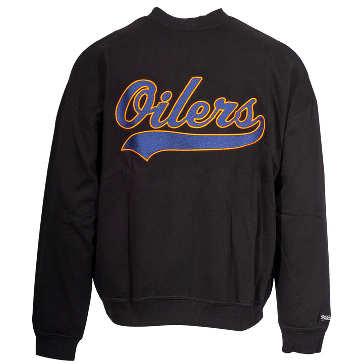 Edmonton Oilers Mitchell & Ness Black Oversweep Oversized Crewneck Sweatshirt