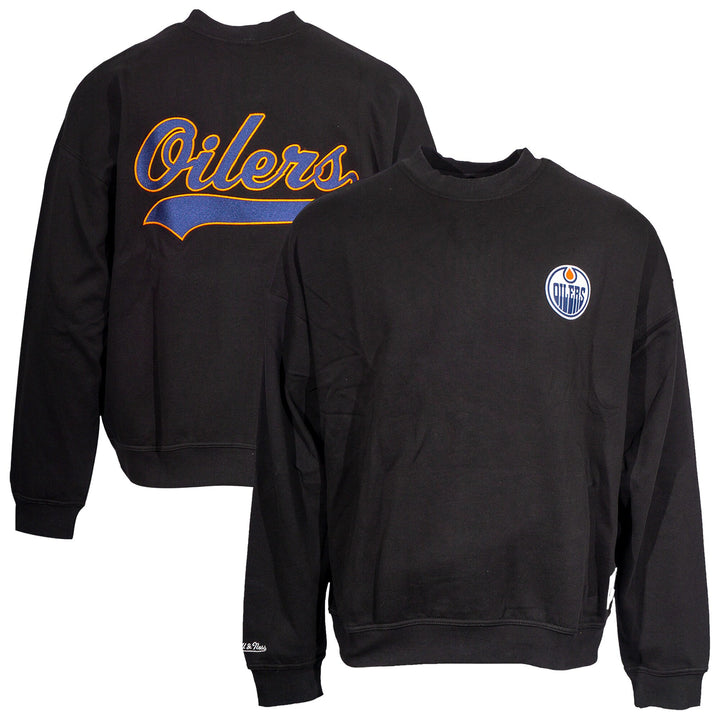 Edmonton Oilers Mitchell & Ness Black Oversweep Oversized Crewneck Sweatshirt
