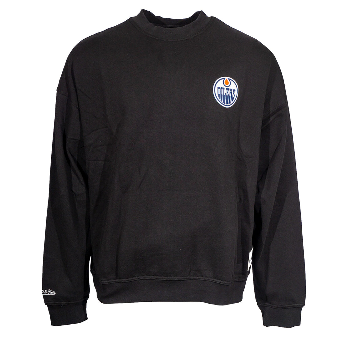 Edmonton Oilers Mitchell & Ness Black Oversweep Oversized Crewneck Sweatshirt