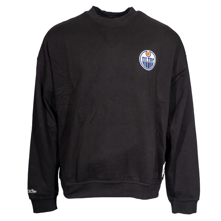 Edmonton Oilers Mitchell & Ness Black Oversweep Oversized Crewneck Sweatshirt