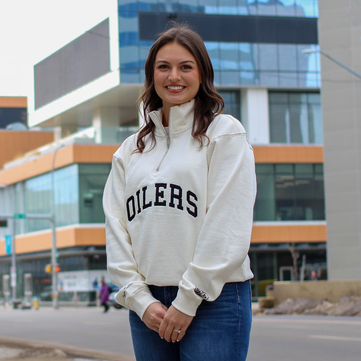 Edmonton Oilers Unisex Peace Collective Essentials Cream Half-Zip Sweatshirt