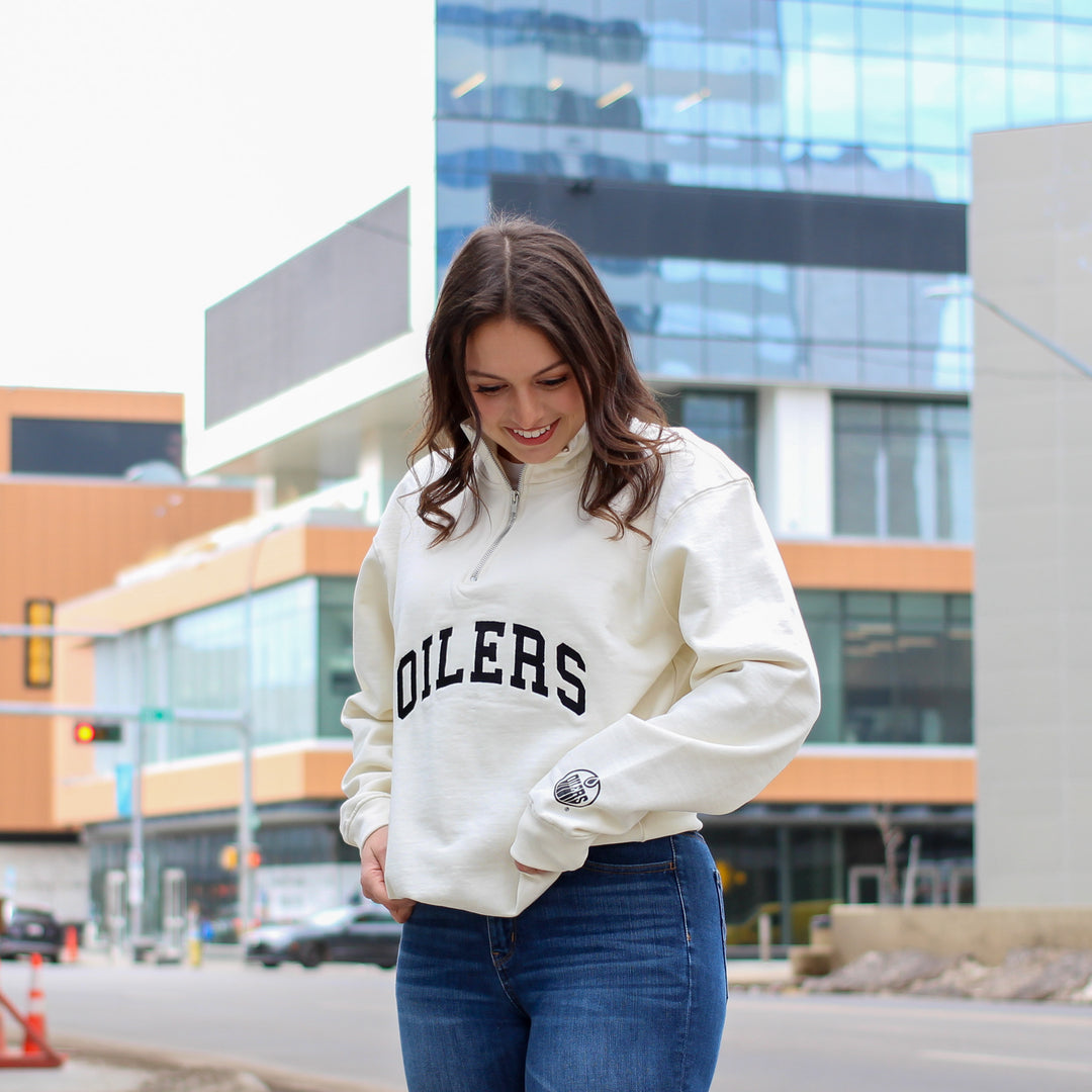 Edmonton Oilers Unisex Peace Collective Essentials Cream Half-Zip Sweatshirt