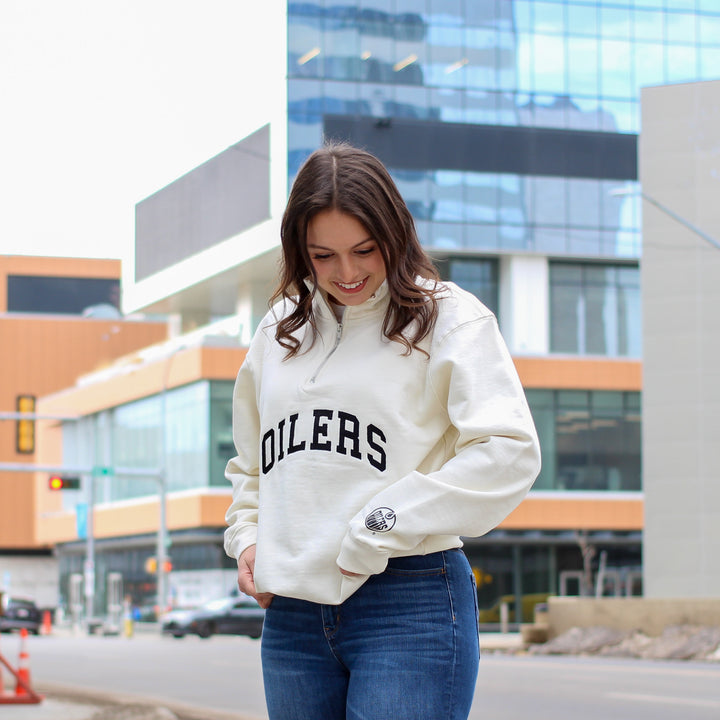 Edmonton Oilers Unisex Peace Collective Essentials Cream Half-Zip Sweatshirt