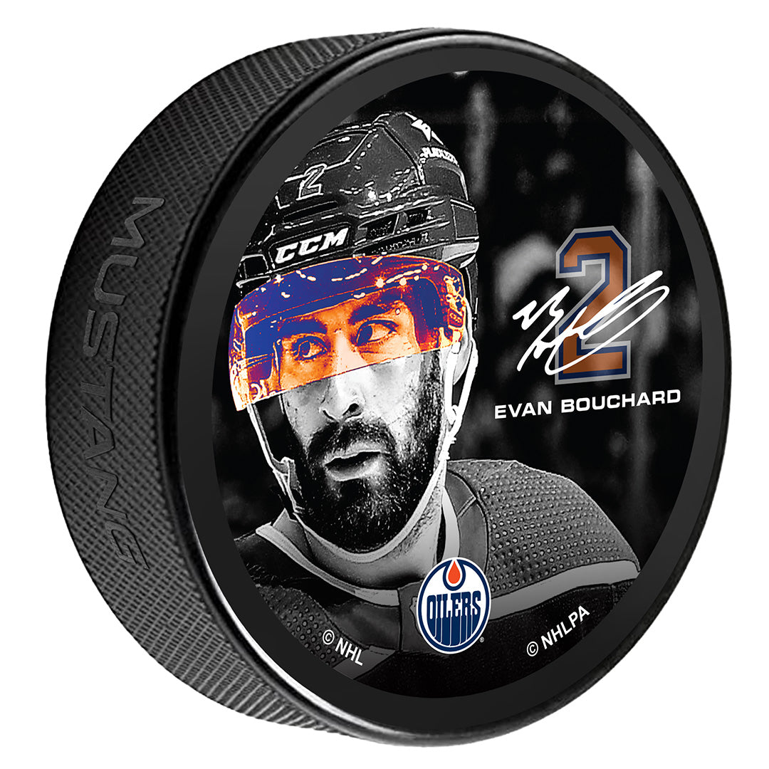 Evan Bouchard Edmonton Oilers Neon Printed Puck