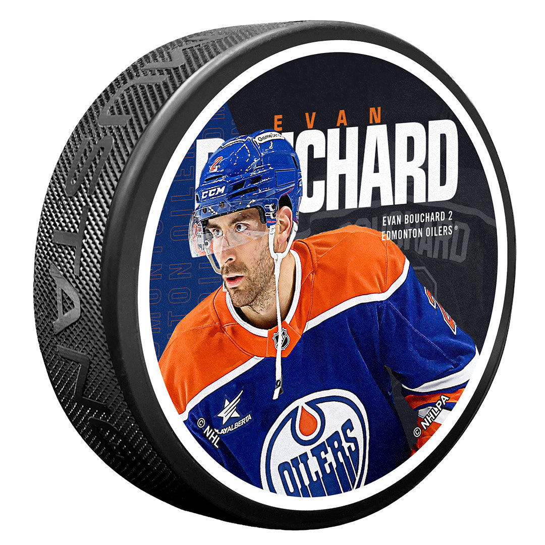 Evan Bouchard Edmonton Oilers Textured Centerfold Puck