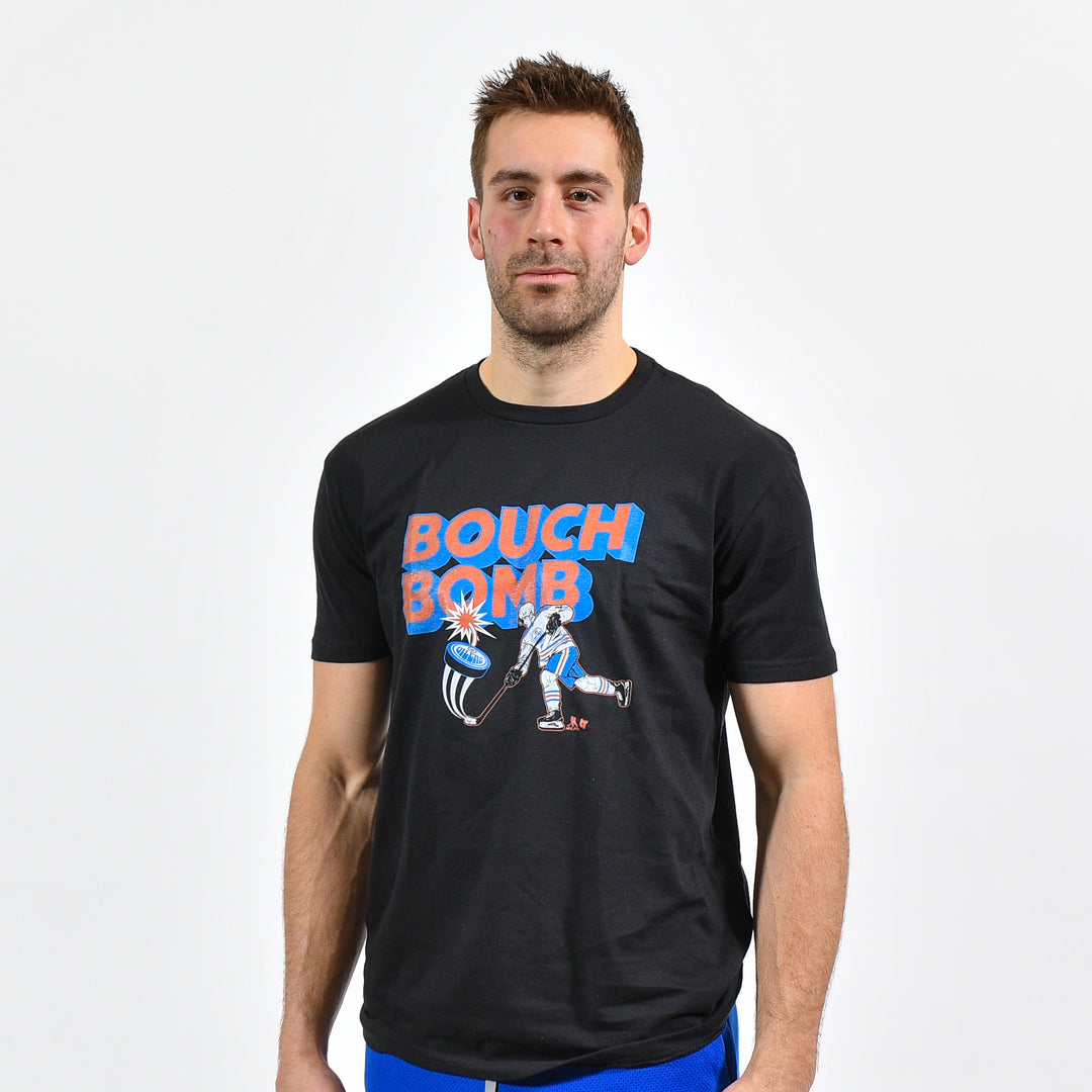 Evan Bouchard Edmonton Oilers Bouch Bomb Black T-Shirt