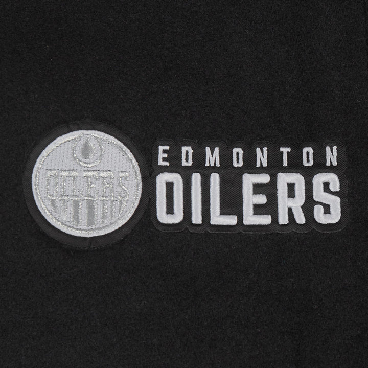 Edmonton Oilers Women's Pro Standard Pearls Black Wool Varsity Jacket