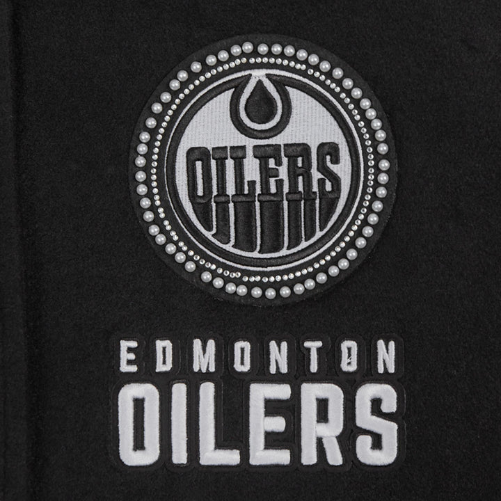 Edmonton Oilers Women's Pro Standard Pearls Black Wool Varsity Jacket