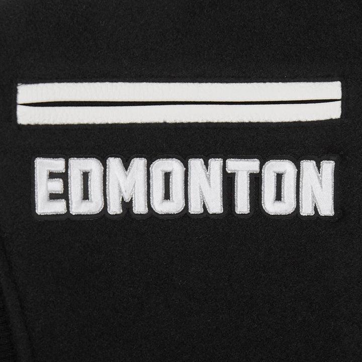 Edmonton Oilers Women's Pro Standard Pearls Black Wool Varsity Jacket