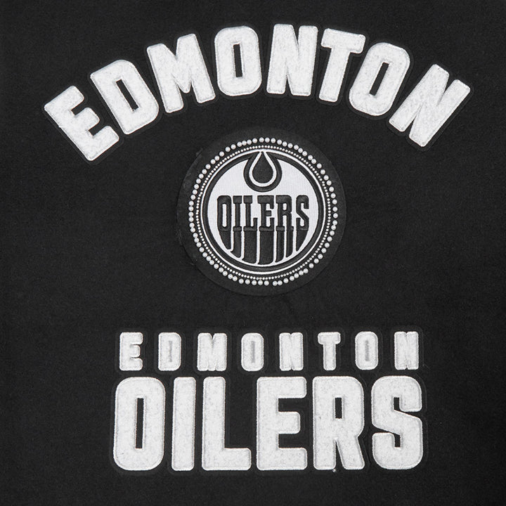 Edmonton Oilers Women's Pro Standard Pearls Black Wool Varsity Jacket