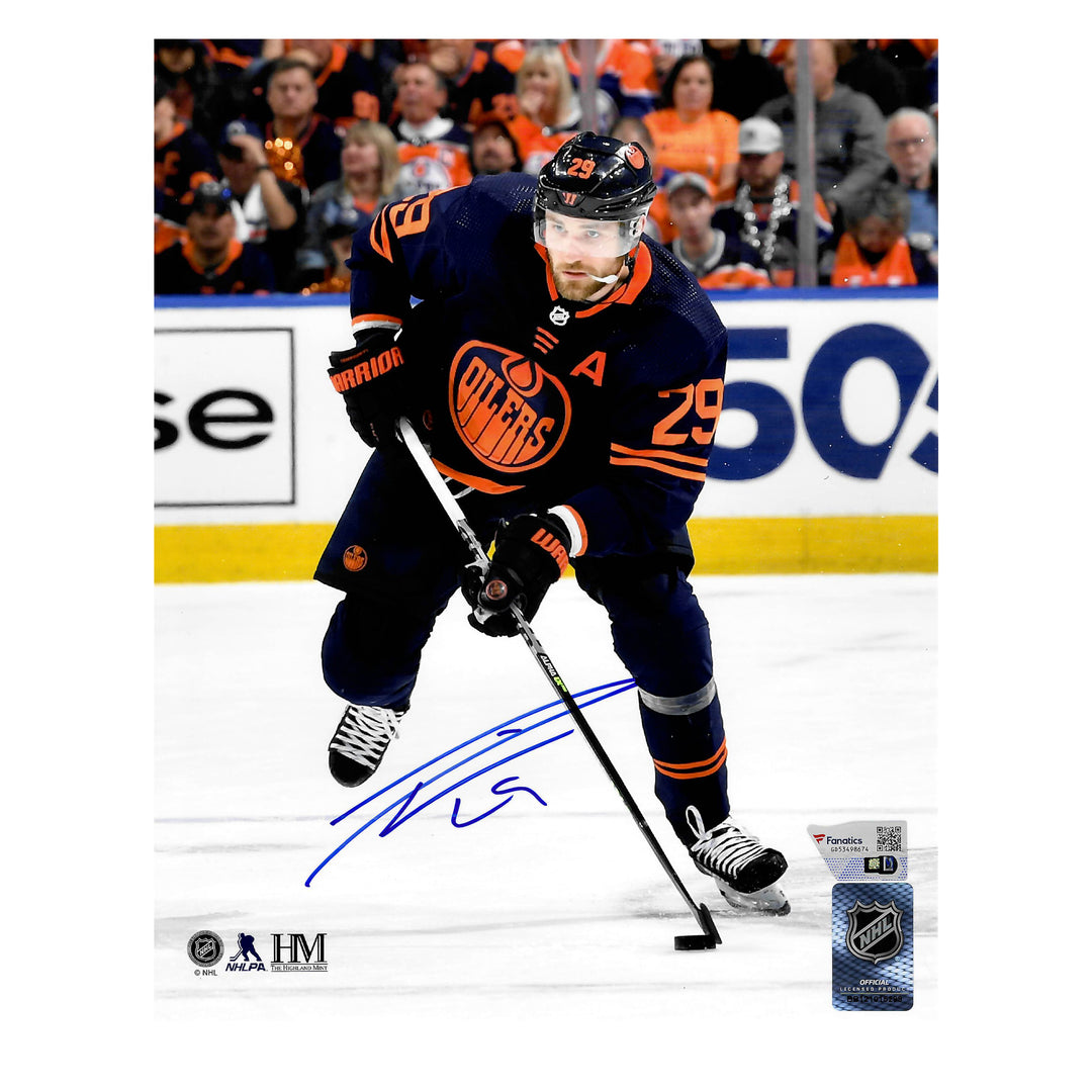Leon Draisaitl Edmonton Oilers Signed "Navy Jersey" 8x10 Photo