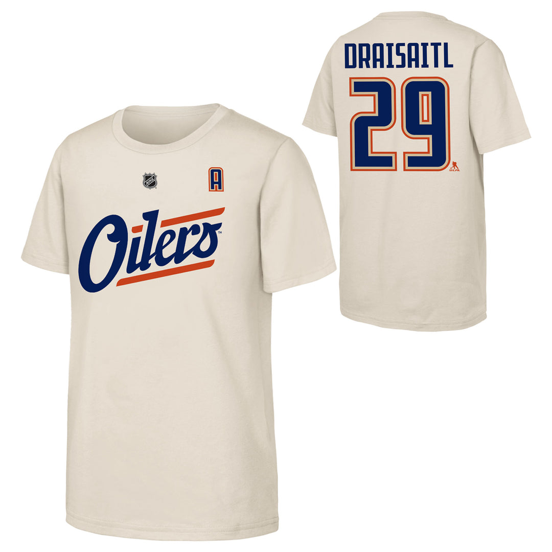 Leon Draisaitl Edmonton Oilers Youth Outerstuff Cream Alternate Logo Player Name & Number T-Shirt