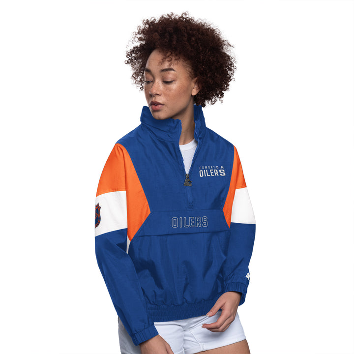 Edmonton Oilers Women's Starter Royal Zone Blitz Half-Zip Jacket