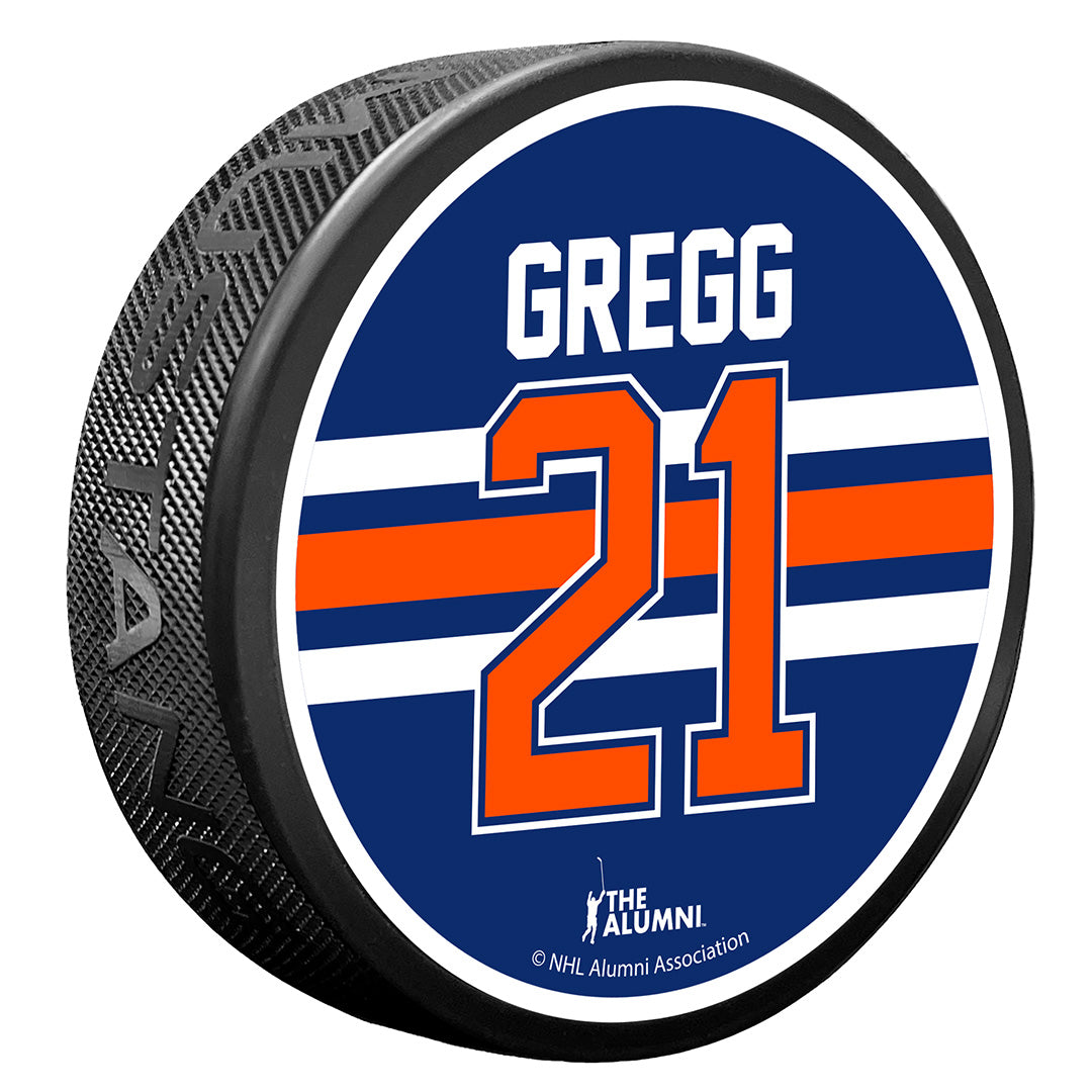 Randy Gregg Edmonton Oilers Hall of Fame Night Textured Jersey Puck