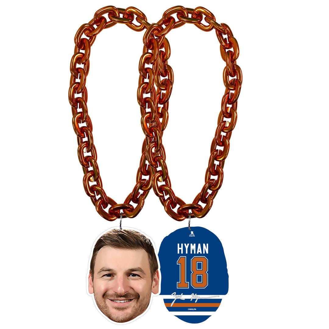 Zach Hyman Edmonton Oilers Orange Player Face Fan Chain Necklace