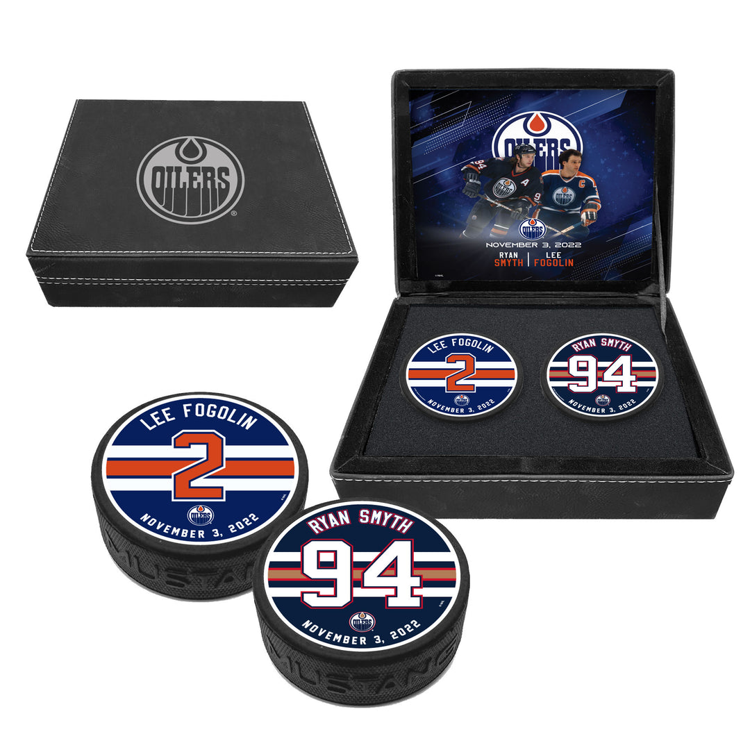 Ryan Smyth & Lee Fogolin Edmonton Oilers Hall of Fame Night Limited Edition 2-Puck Box Set