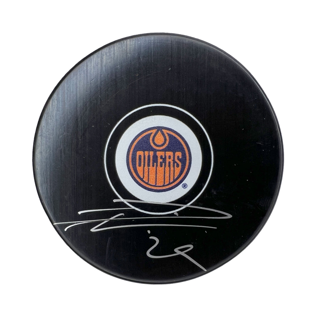 Leon Draisaitl Edmonton Oilers Signed Alternate Logo Puck