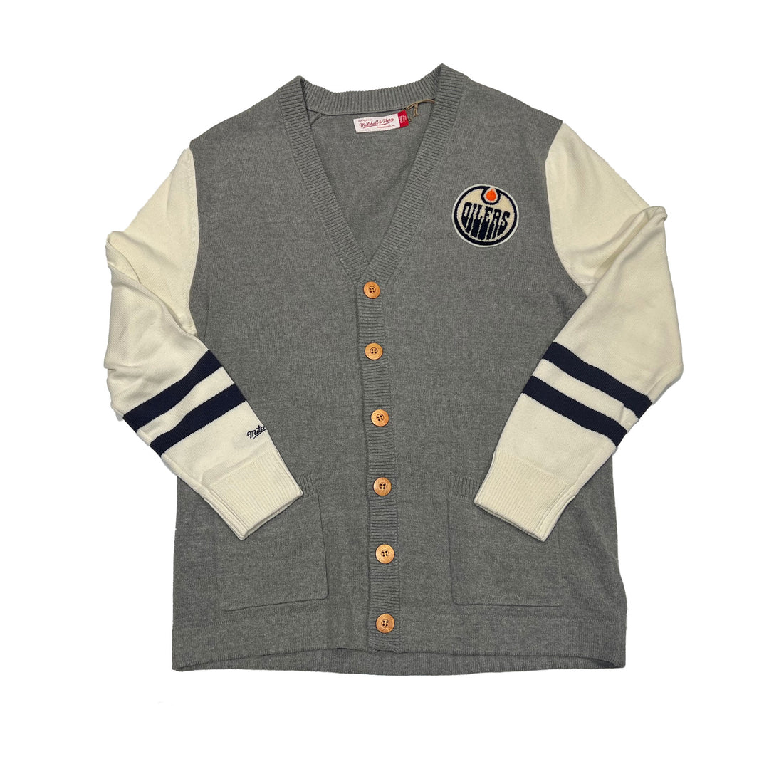 Edmonton Oilers Mitchell & Ness Heather Grey Cardigan Sweater