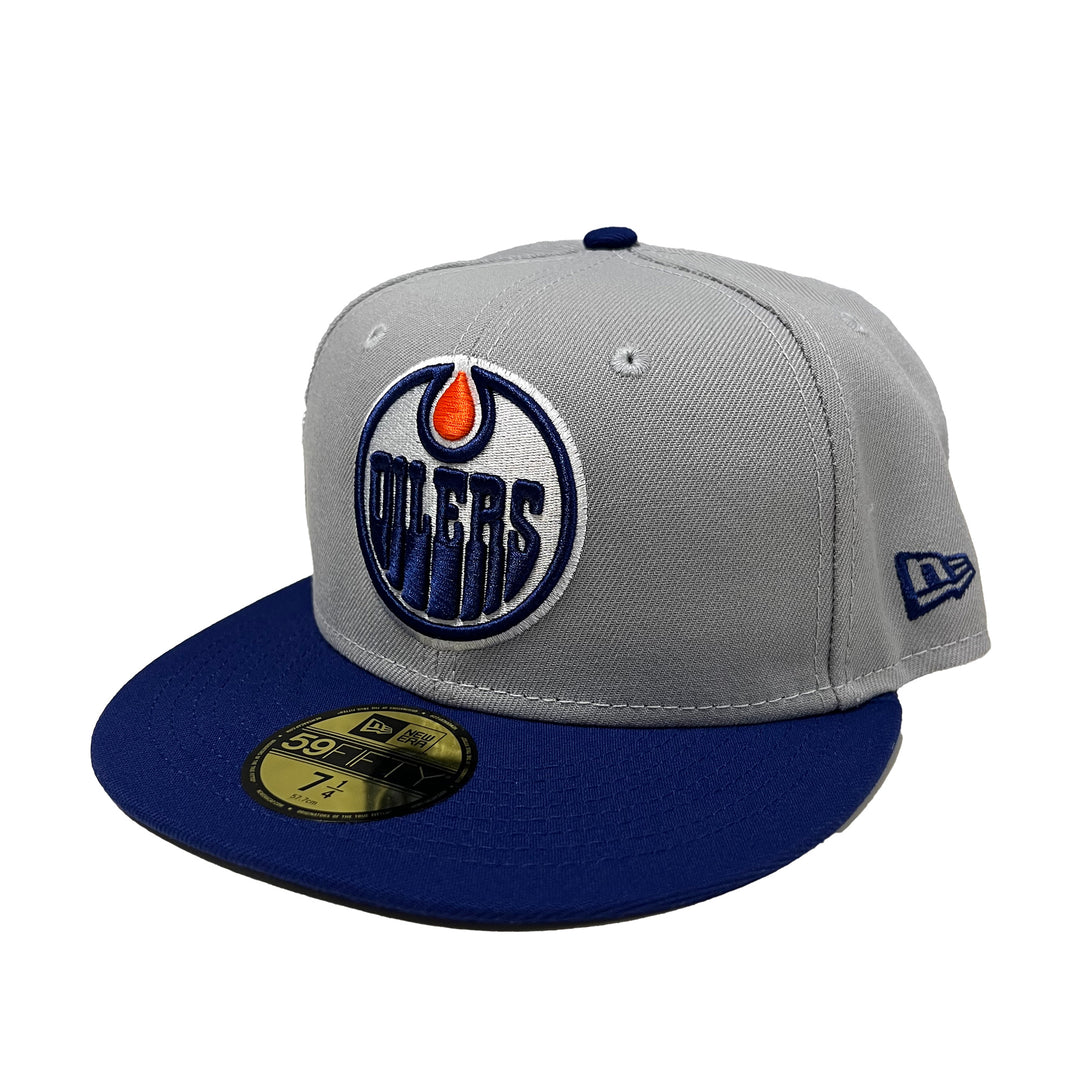 Edmonton Oilers New Era Grey & Royal Blue 59FIFTY Fitted Logo Hat