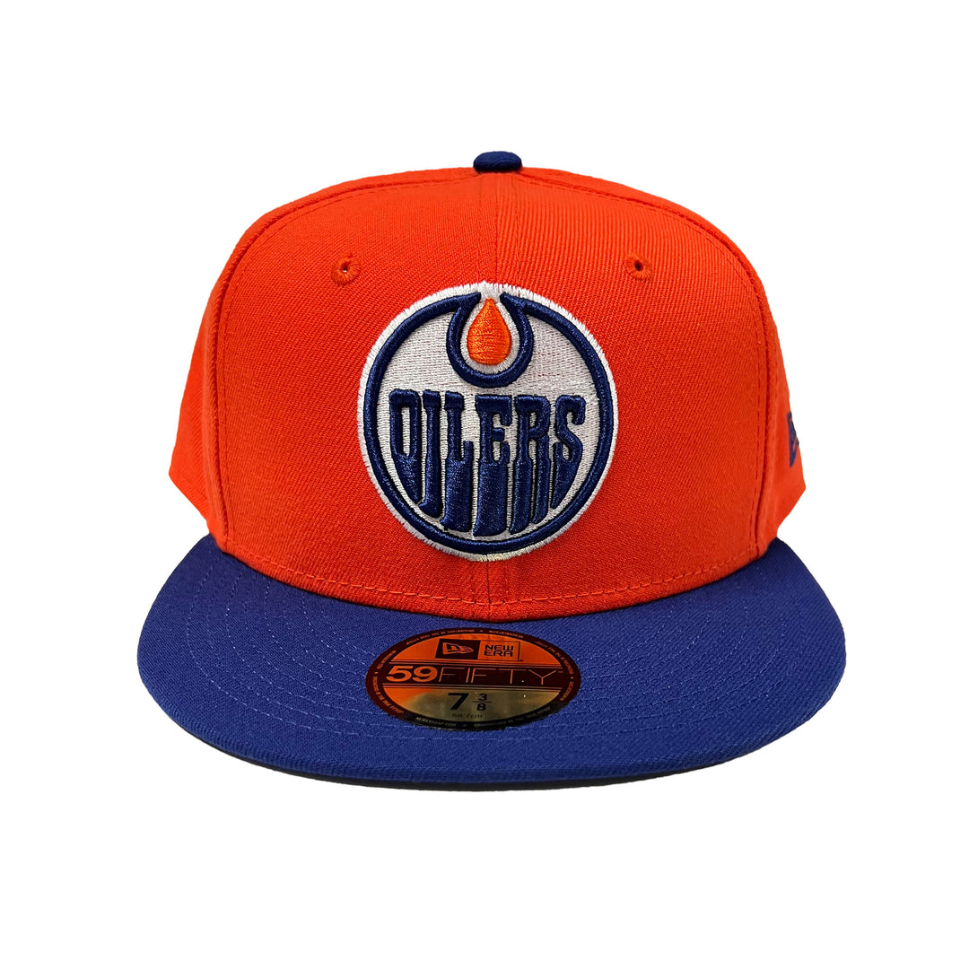 Edmonton Oilers New Era Orange and Royal Blue 59FIFTY Fitted Logo Hat