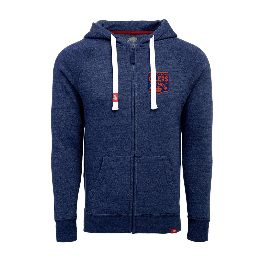 Edmonton Oilers Sportiqe Heywood Fleece Navy Full Zip Hoodie