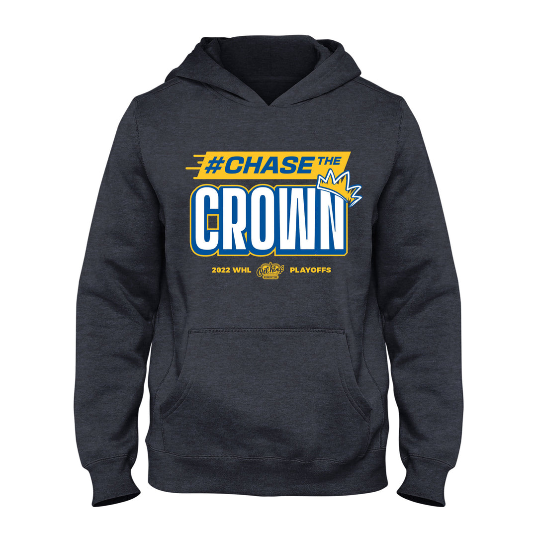 Edmonton Oil Kings Youth #CHASETHECROWN 2022 WHL Playoffs Heathered Navy Hoodie