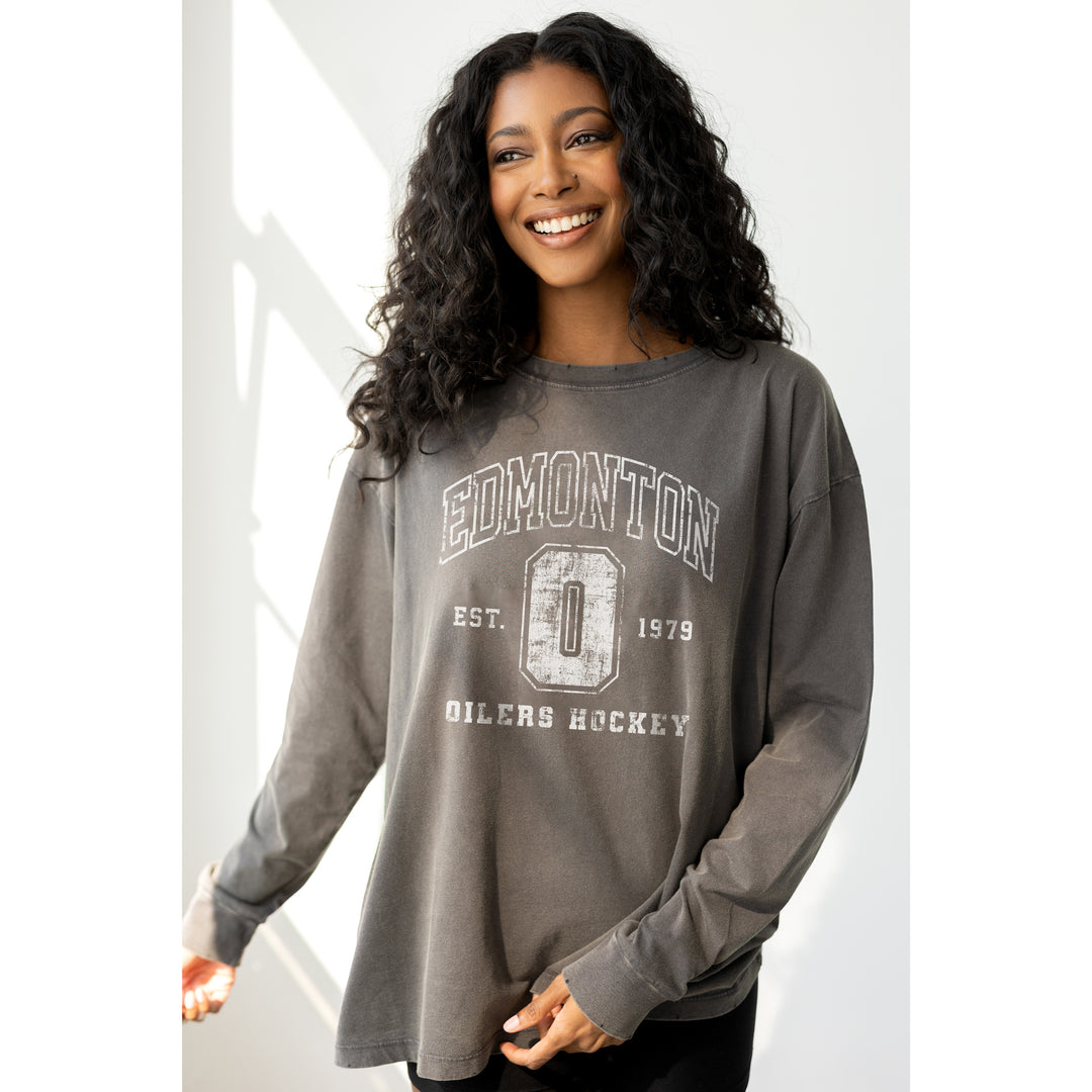 Edmonton Oilers Unisex Line Change Grey Established Long Sleeve T-Shirt