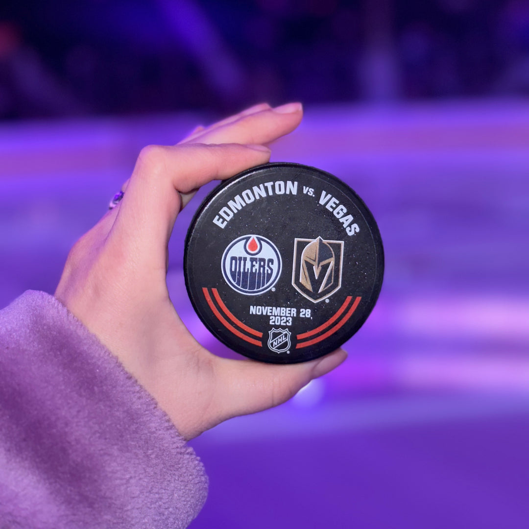 Edmonton Oilers Warm-Up Used Puck - Nov. 28/2023 vs Vegas Golden Knights *HFC NIGHT