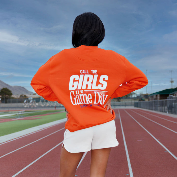 Edmonton Oilers Unisex Line Change Oversized "Call the Girls" Retro Orange Crewneck Sweatshirt