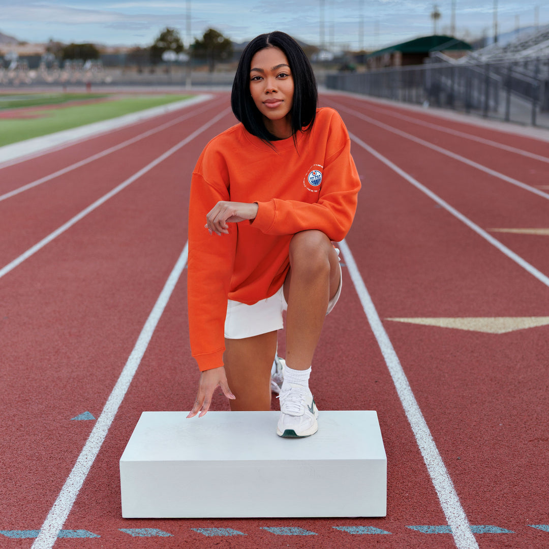 Edmonton Oilers Unisex Line Change Oversized "Call the Girls" Retro Orange Crewneck Sweatshirt
