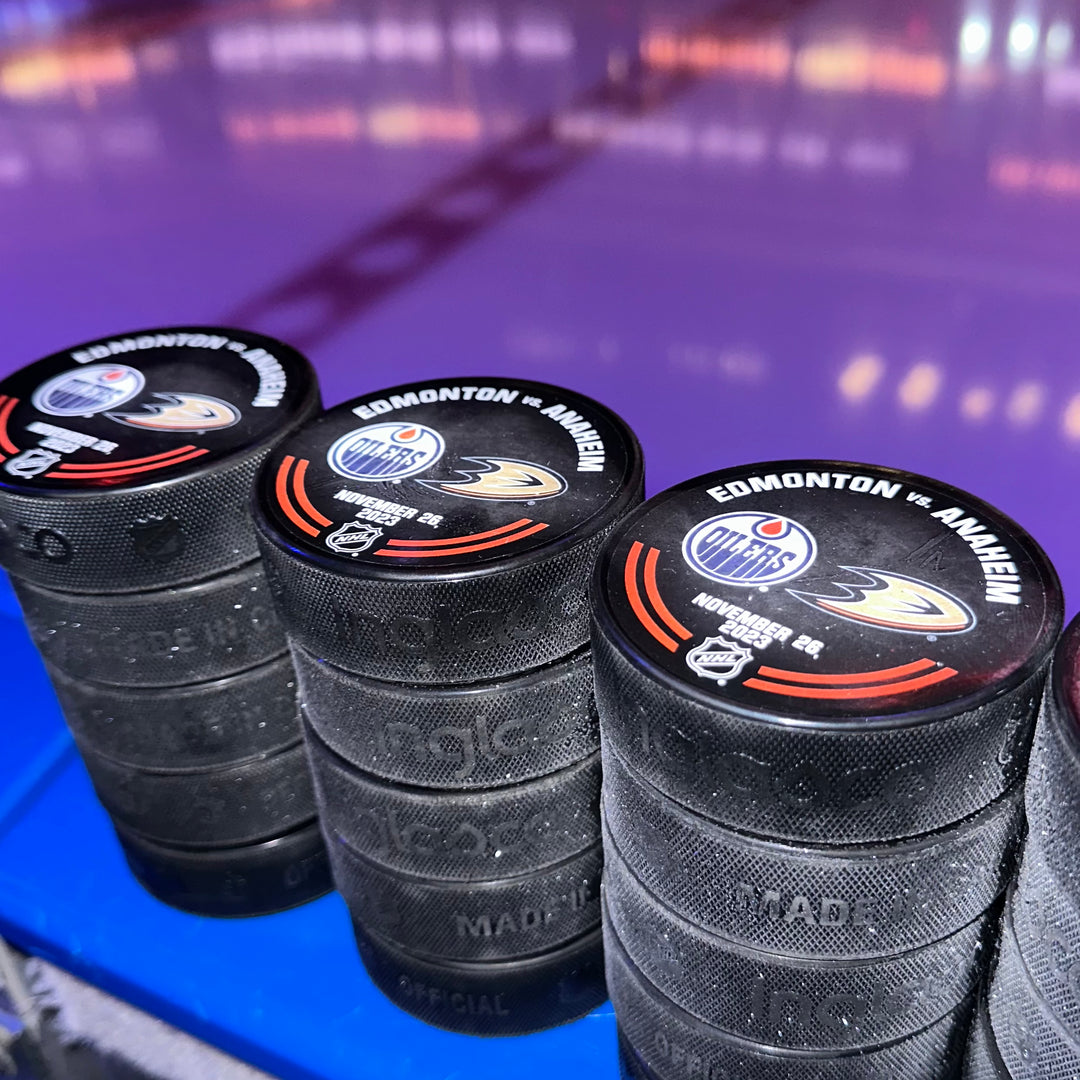 Edmonton Oilers Warm-Up Used Puck - Nov. 26/2023 vs Anaheim Ducks *McDAVID 5-PT GAME
