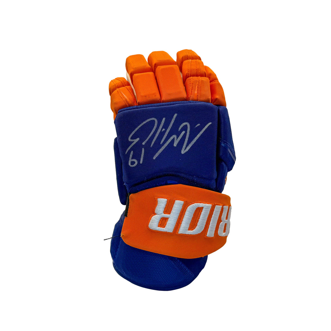 Adam Henrique Edmonton Oilers Signed Game Worn 2025-26 Warrior Royal Hockey Gloves #26531