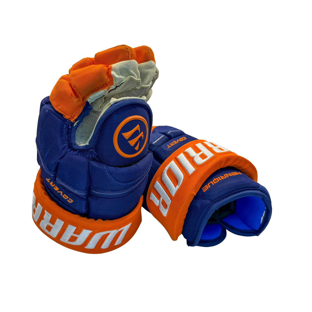 Adam Henrique Edmonton Oilers Signed Game Worn 2025-26 Warrior Royal Hockey Gloves #26531