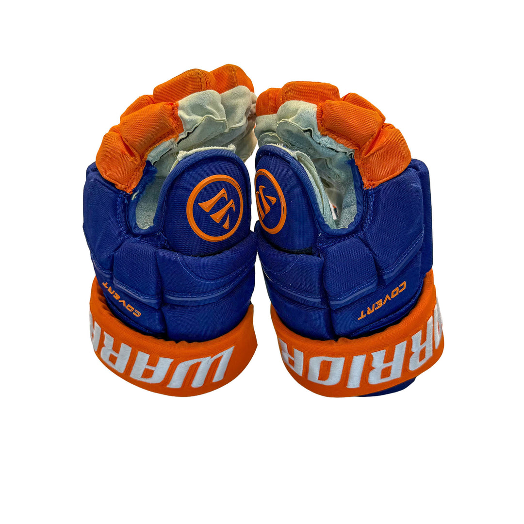 Adam Henrique Edmonton Oilers Signed Game Worn 2025-26 Warrior Royal Hockey Gloves #26531