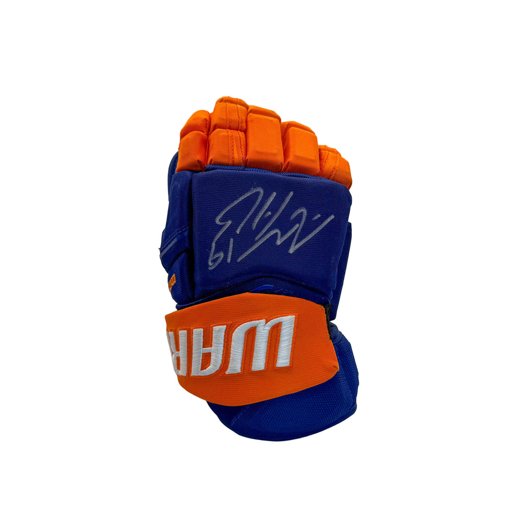 Adam Henrique Edmonton Oilers Signed Game Worn 2025-26 Warrior Royal Hockey Gloves #26531