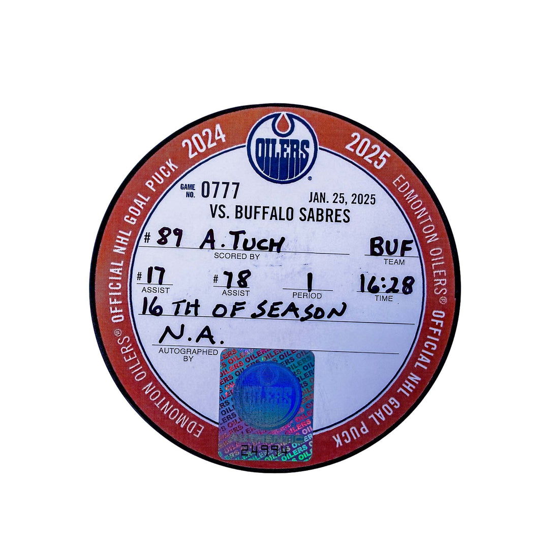 Alex Tuch Buffalo Sabres Goal Puck - Jan. 25/2025 vs Edmonton Oilers #24994