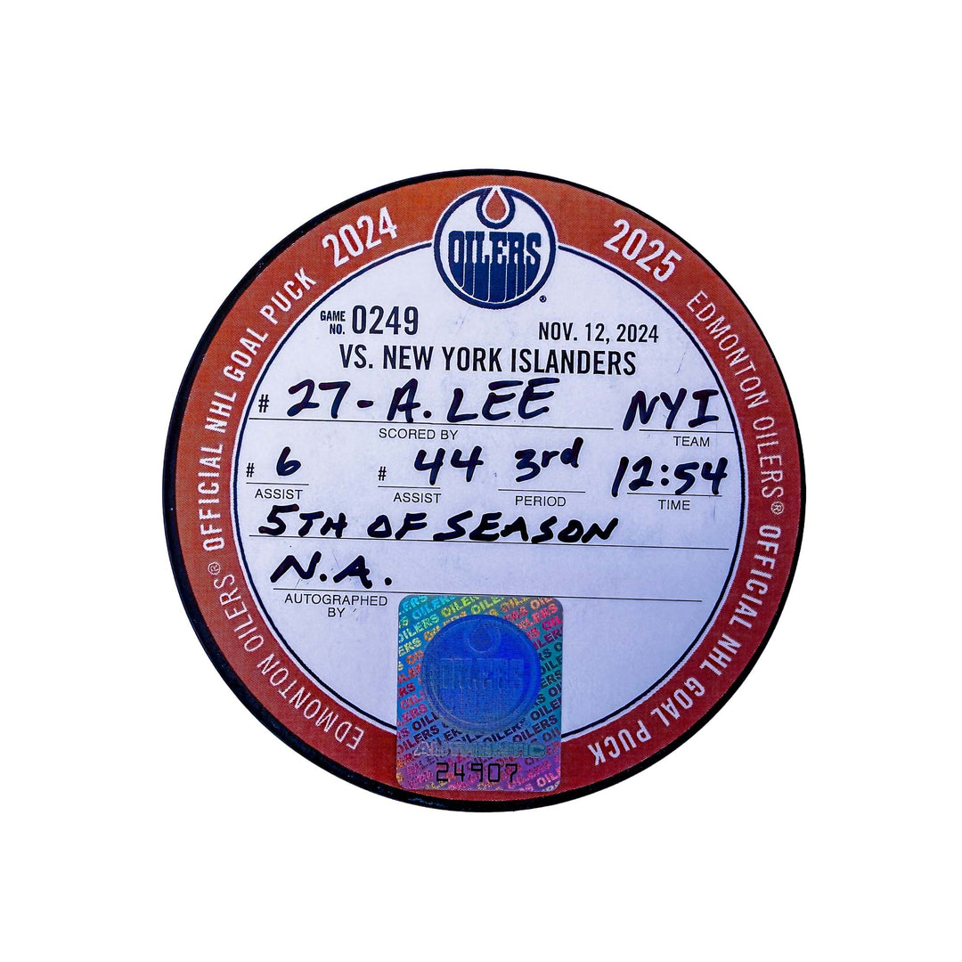 Anders Lee New York Islanders Goal Puck - Nov. 12/2024 vs Edmonton Oilers #24907