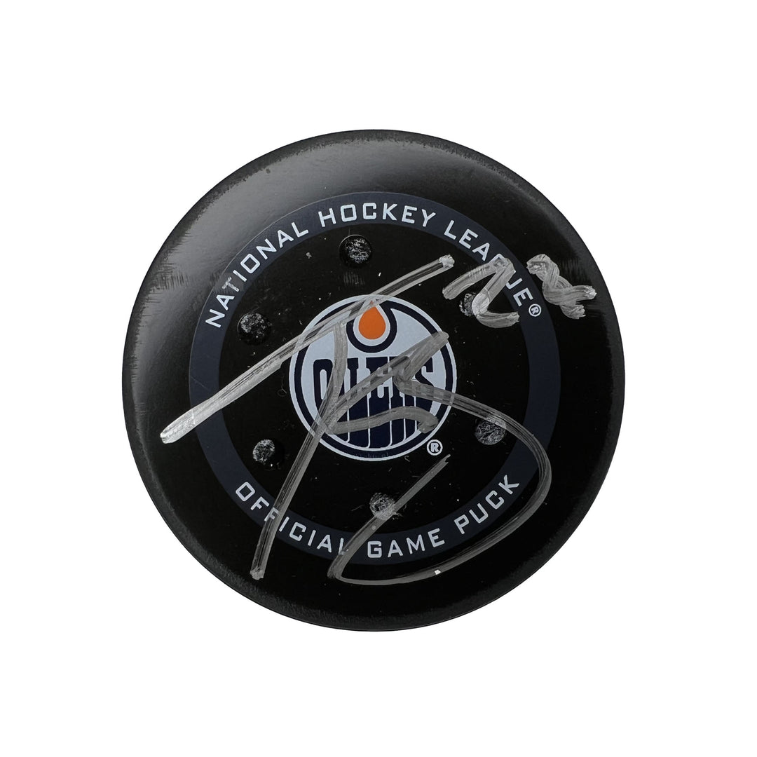 Tyson Barrie Edmonton Oilers Autographed Goal Puck - Mar. 17/2022 vs Buffalo Sabres #18391