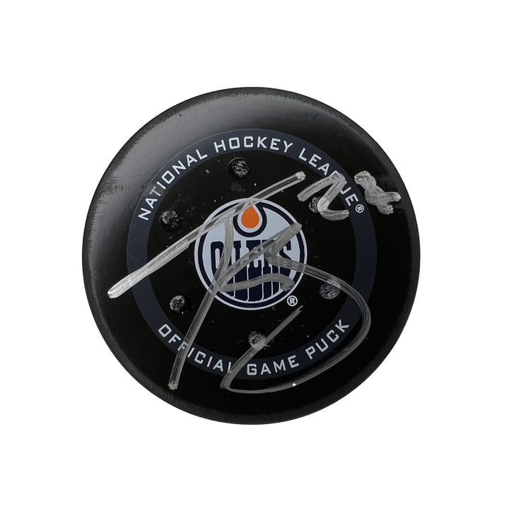 Tyson Barrie Edmonton Oilers Autographed Goal Puck - Mar. 17/2022 vs Buffalo Sabres #18391