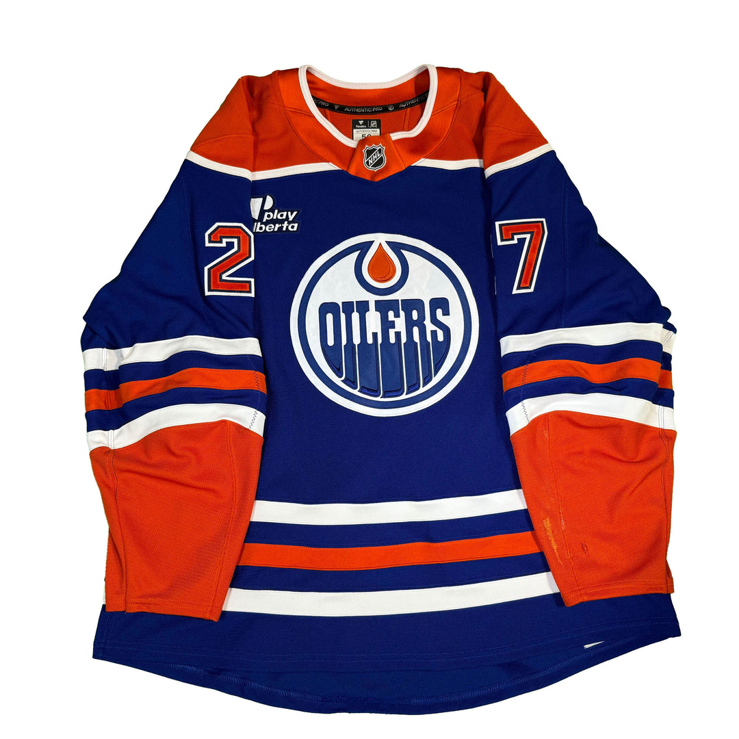 Brett Kulak Edmonton Oilers Game Worn Jersey - 2024-25 Playoffs Royal Blue Set #1 - C00398