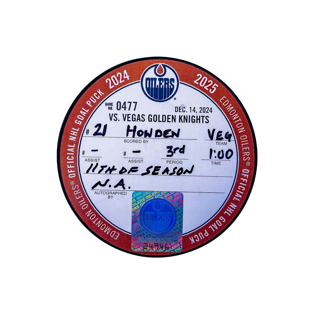 Brett Howden Vegas Golden Knights Goal Puck - Dec. 14/2024 vs Edmonton Oilers #24946